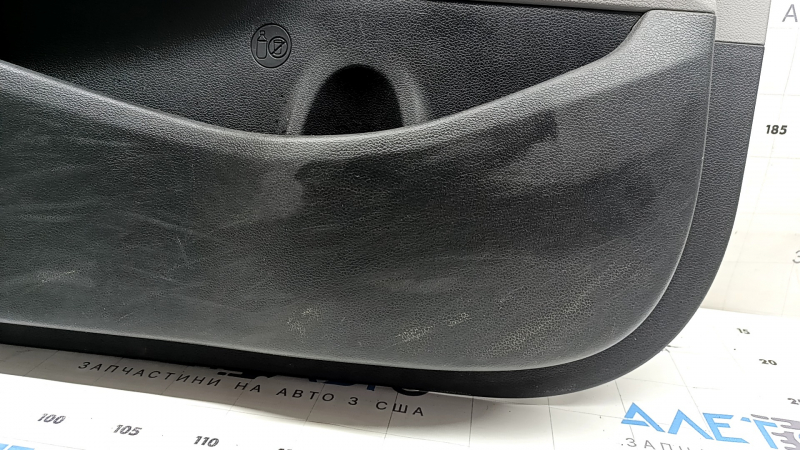 Front left door panel for Hyundai Elantra AD 19-20, gray, rubber armrest, gray cloth insert, gray molding, scratches, dry-cleanable