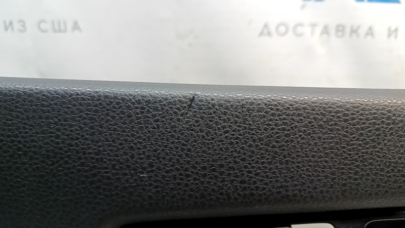 Door trim, front right, VW Passat b7 12-15 USA, black with black leather insert, leather armrest, glossy gray molding, dented, missing fragment, cracks