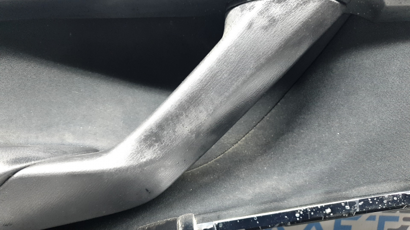 Mazda CX-9 16-19 front left door panel trim, black with black velour insert, black leather armrest, gray molding, scuffs, scratches