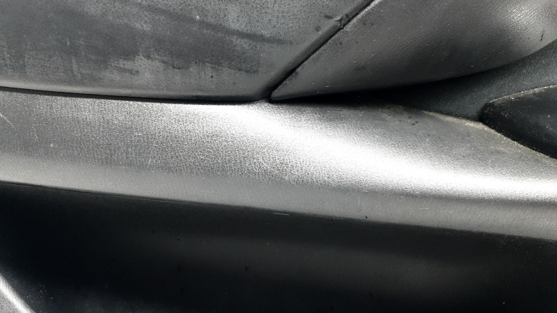 Mazda CX-9 16-19 front left door panel trim, black with black velour insert, black leather armrest, gray molding, scuffs, scratches