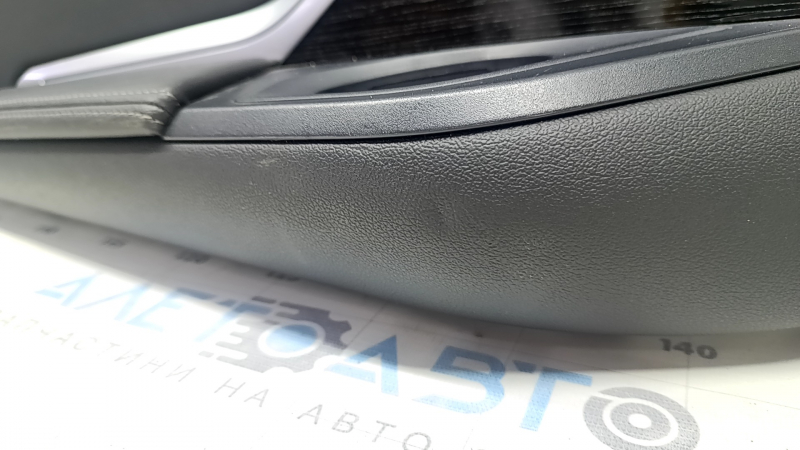 BMW X7 G07 19-22 rear left upper arch trim, Vernasca leather, Schwarz, Fineline/metal wood insert with molding, black leather armrest, dented, scratches, bumps, broken fastener