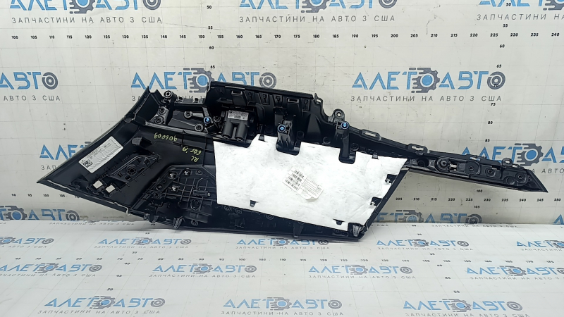 BMW X7 G07 19-22 rear left upper arch trim, Vernasca leather, Schwarz, Fineline/metal wood insert with molding, black leather armrest, dented, scratches, bumps, broken fastener