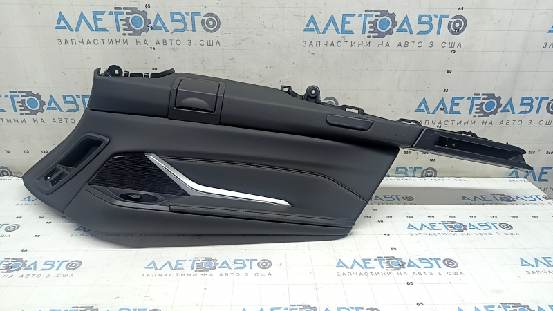 BMW X7 G07 19-22 rear right upper arch trim, Vernasca leather, Schwarz, Fineline/metal wood insert with molding, black leather armrest, dented, scratches, bumps, broken fasteners