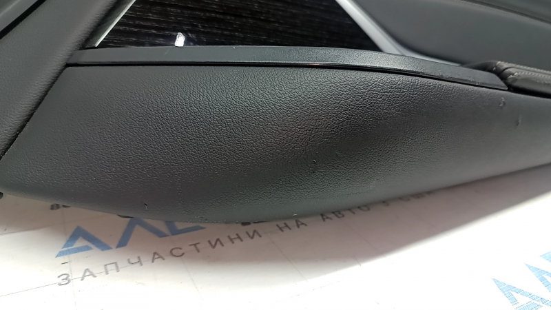 BMW X7 G07 19-22 rear right upper arch trim, Vernasca leather, Schwarz, Fineline/metal wood insert with molding, black leather armrest, dented, scratches, bumps, broken fasteners
