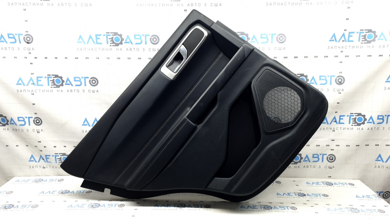 Door trim panel, rear left, Ford Explorer 20-20, black leather, without curtain, XLT, armrest and insert, black leather with white stitching, with handle, scratches