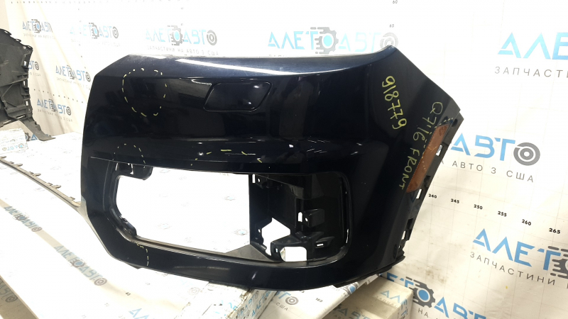 Bare front bumper for Audi Q7 16-19, for 4 parking sensors, blue, scratches, chips, broken fasteners