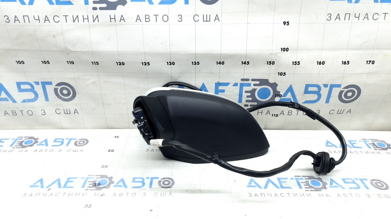 Left side mirror assembly for Audi A4 B9 17-19, 15 pins, turn signal, auto-dimming, memory, BSM, white, dented housing, broken turn signal glass, worn
