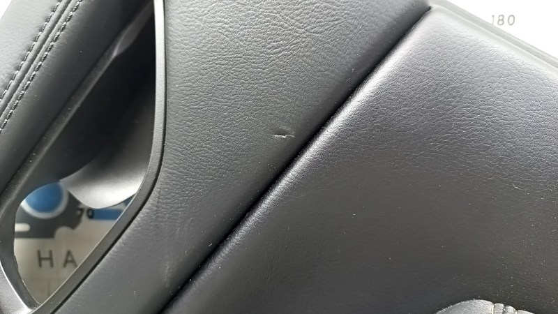 Rear left door panel for Mazda CX-5 17-23 with black leather insert, gray leather armrest, butt, needs cleaning, scratches