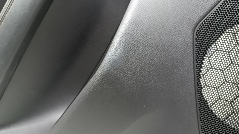 Rear left door panel for Mazda CX-5 17-23 with black leather insert, gray leather armrest, butt, needs cleaning, scratches