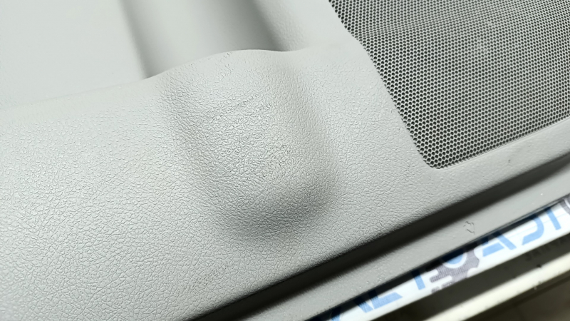 Front left door panel for Toyota Camry v50 12-14 USA, gray with gray insert, gray fabric armrest, wood-colored trim, scratches, scuffs, abrasions, dents, needs cleaning