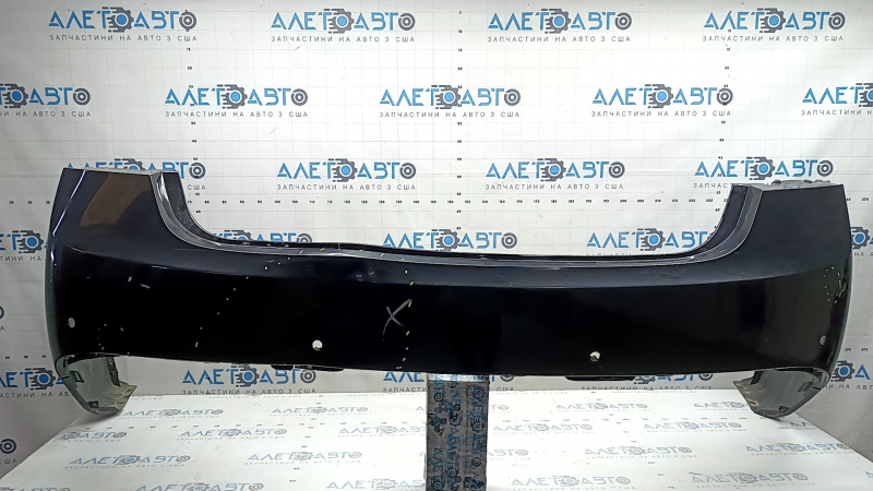Lincoln MKZ 17-20 rear bumper, bare upper part, for 6 parking sensors, black UM, dented, cracks, scuffed, broken mount