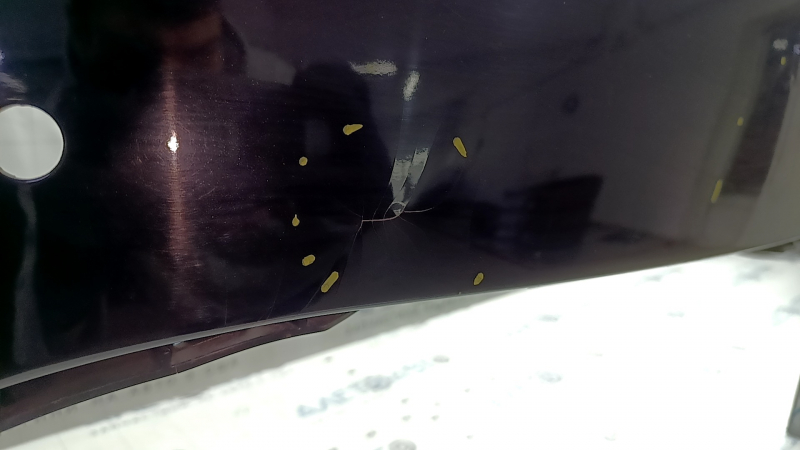 Lincoln MKZ 17-20 rear bumper, bare upper part, for 6 parking sensors, black UM, dented, cracks, scuffed, broken mount