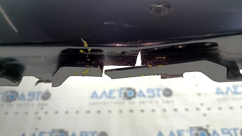 Lincoln MKZ 17-20 rear bumper, bare upper part, for 6 parking sensors, black UM, dented, cracks, scuffed, broken mount