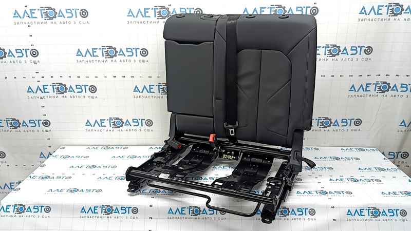 Rear seat backrest, 2nd row, left, Audi Q3 83A 19-25, with frame, black leather with black stitching, with armrest, with black seat belt, dent