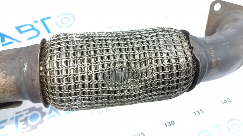 Honda Accord 23-26 hybrid exhaust pipe has a torn mesh and a dented corrugated pipe.