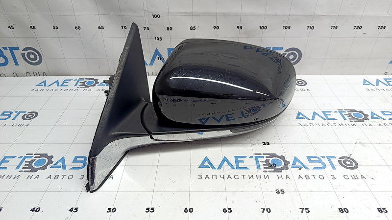 Left side mirror assembly for Jeep Compass 17-26, 5+4 pins, BSM, heated, turn signal, with chrome molding, black, sand on chrome