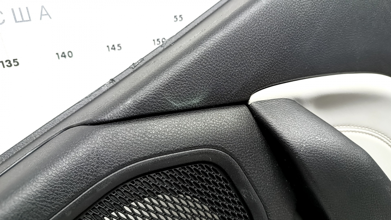Door trim panel, rear right, Jeep Compass 22-26, black, gray leather insert, with brown stitching, scratches, break, worn