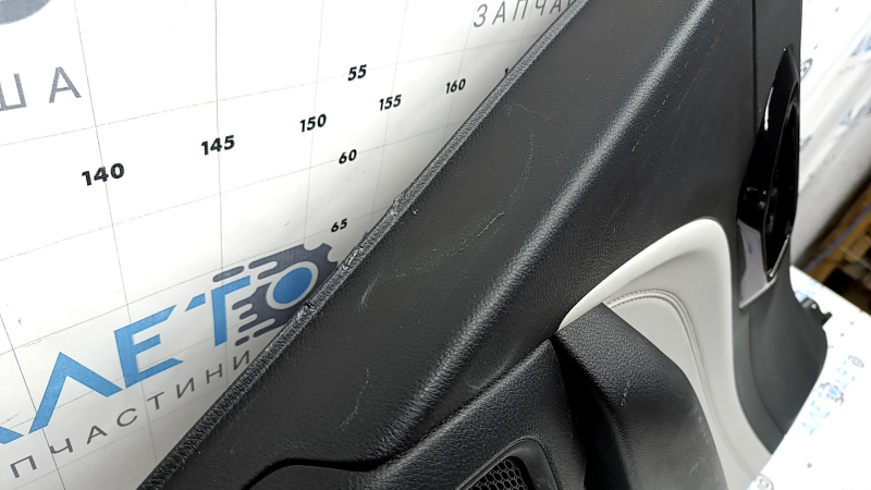 Door trim panel, rear right, Jeep Compass 22-26, black, gray leather insert, with brown stitching, scratches, break, worn