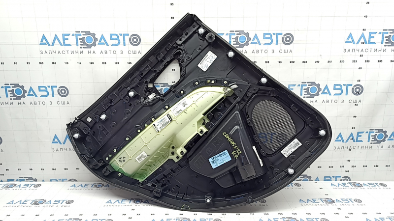 Door trim panel, rear right, Jeep Compass 22-26, black, gray leather insert, with brown stitching, scratches, break, worn
