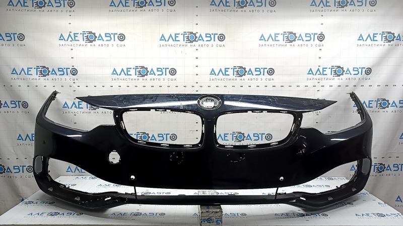 Bare front bumper for BMW 4 Series F32/33/36 14-20 with parking sensors, no headlight washers, no PMA, black, scratches, pressed, sand, non-factory holes