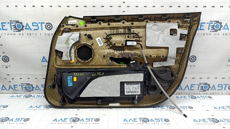 Front left door panel for BMW 4 Series F36 15-20 Gran Coupe, with backlighting, black leather, wood trim, peeling handle cover, broken mount, scratches, dents, needs cleaning