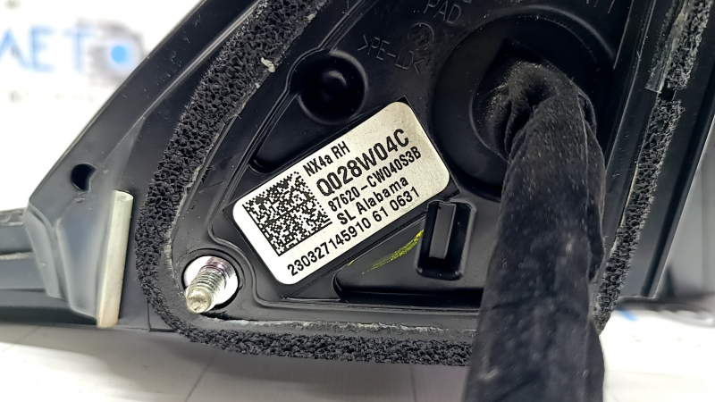Right side mirror assembly for Hyundai Tucson 22-26, 8+2 pins, turn signal, camera, heated, BSM, black with chrome
