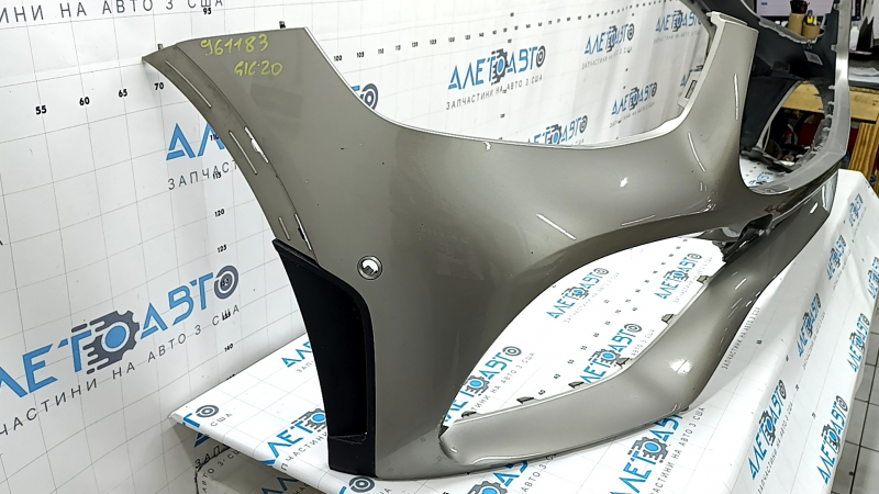 Front bare bumper for Mercedes GLC 300 20-22 with parking sensors and Park Assist, AMG pack, with air ducts, silver, dented, scratches