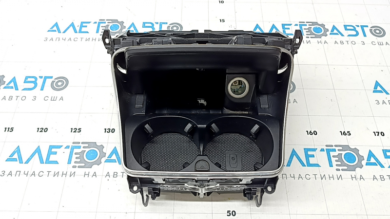 Mercedes GLC 20-22 center console pocket box in ebony wood, with cup holders, lighting, and a cigarette lighter