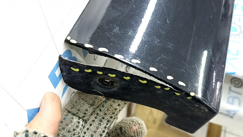 Left side sill for Toyota Prius V 12-17, black, with mudguard, dented, scratches, cracks, broken mount