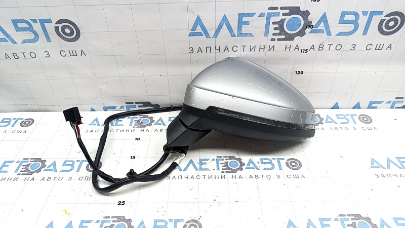 Left side mirror assembly for Audi A4 B9 17-19, 15 pins, turn signal, auto-dimming, memory, BSM, silver, chipped