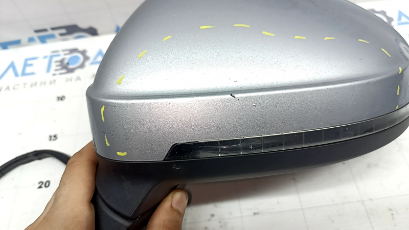 Left side mirror assembly for Audi A4 B9 17-19, 15 pins, turn signal, auto-dimming, memory, BSM, silver, chipped