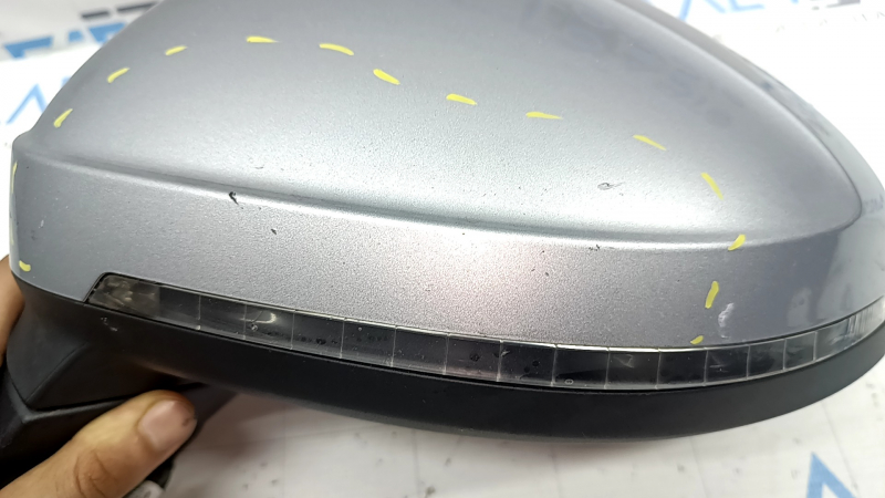 Left side mirror assembly for Audi A4 B9 17-19, 15 pins, turn signal, auto-dimming, memory, BSM, silver, chipped