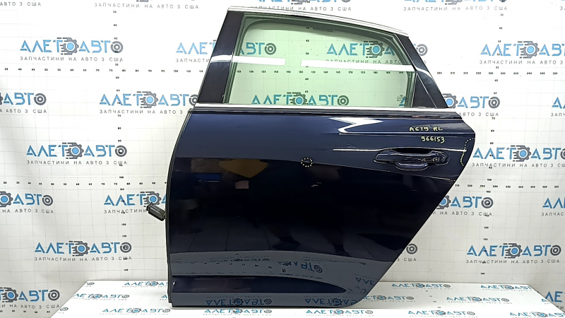 Complete rear left door for an Audi A6 C8 19-21 keyless, triplex, door closer, under the curtain, blue LX5B, dent, bump