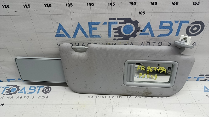 Right sun visor for Toyota Prius 50 19-22, gray, without hook, with overlay, dry-cleanable