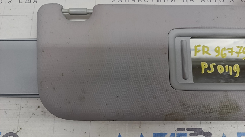 Right sun visor for Toyota Prius 50 19-22, gray, without hook, with overlay, dry-cleanable