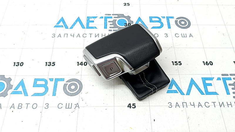 Audi A6 C8 19-25 gear knob, black leather with gray stitching, with overlay