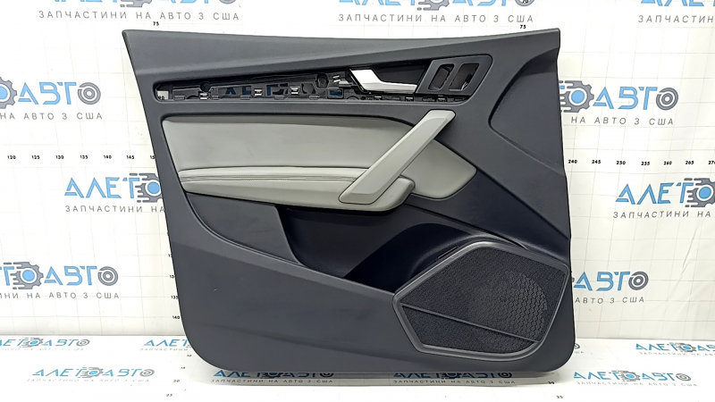 Front left door panel for Audi Q5 80A 21-24, black, armrest and insert, gray leather, with overlays, memory foam, with handle, scratches, dents