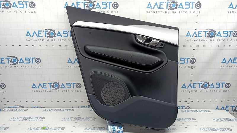 Door trim, rear left, Volvo XC90 16-23, black leather, gray insert, black leather armrest, with handle, without curtain, scratches, bumps