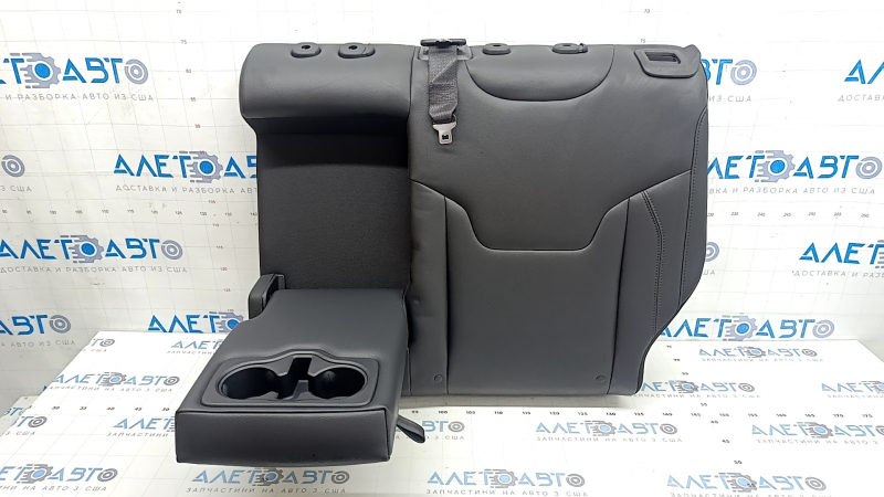 Left rear seat back, 2nd row, Jeep Compass 22-26, black leather, brown stitching, with belt, with armrest, dented leather