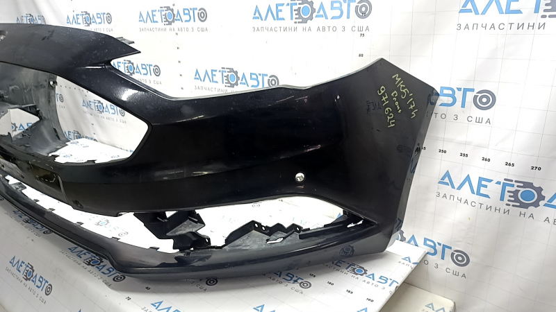 Front bumper, bare, Ford Fusion mk5 2017-2018, with 4 parking sensors and Park Assist, black, chips, non-factory holes, scratches, cracked