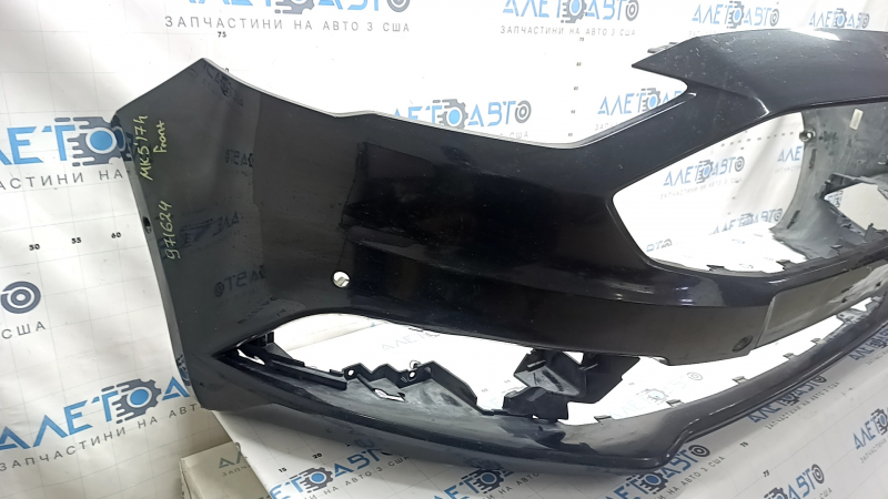 Front bumper, bare, Ford Fusion mk5 2017-2018, with 4 parking sensors and Park Assist, black, chips, non-factory holes, scratches, cracked