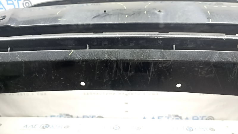 Front bumper, bare, Ford Fusion mk5 2017-2018, with 4 parking sensors and Park Assist, black, chips, non-factory holes, scratches, cracked