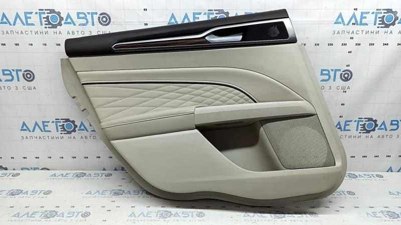 Door trim, rear left, Ford Fusion mk5 17-20 titanium, Platinum, gray leather, with gray diamond-pattern insert, wood-pattern insert, brown upper trim, with handle, scratches, ready for dry cleaning