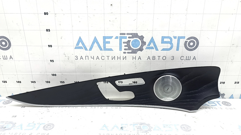 Mercedes W213 E 17-23 front left door panel trim panel, black structural wood, with Burmester speaker grille, broken mount