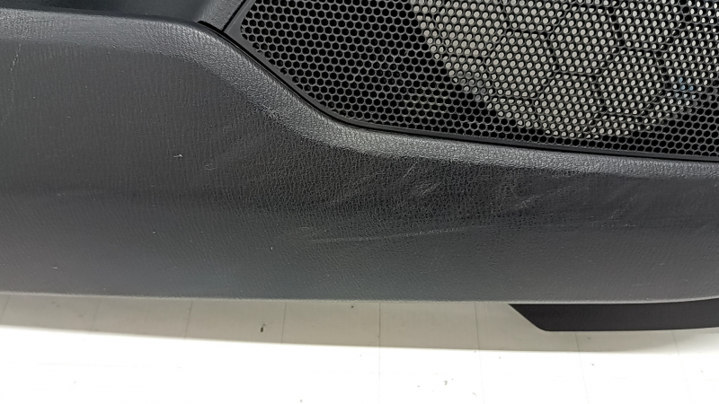 Mazda CX-5 17-23 black front left door panel with black leather insert, black leather armrest, gray molding, with handle, scuffs