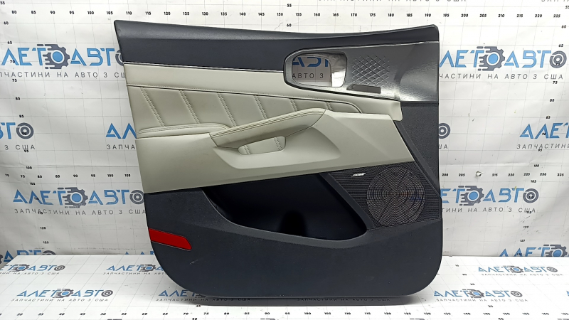Front left door panel for Kia Sorento 21-24 HEV, PHEV, black and gray, armrest and center insert, gray leather with white stitching, graphite molding, Bose, dry-cleanable