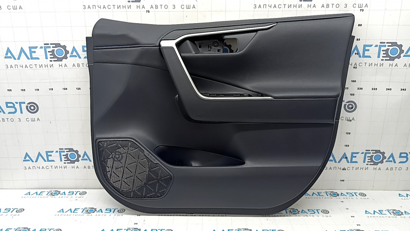 Door trim panel, front right, Toyota Rav4 19-24, black leather, blue stitching, armrest and insert, black leather, gray molding, with overlays, scratches