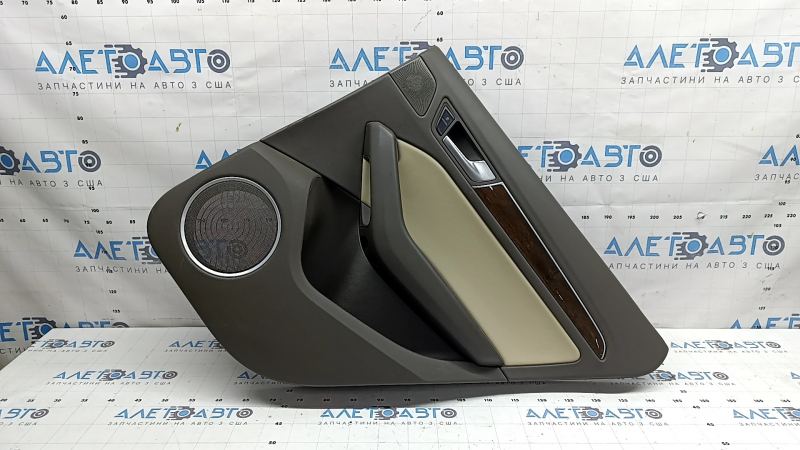 Door trim panel, rear right, complete, Audi Q5 8R 09-17, truffel beige, with beige leather insert, leather armrest, glossy wood molding, Premium Plus, Bang & Olufsen, scratches, dent