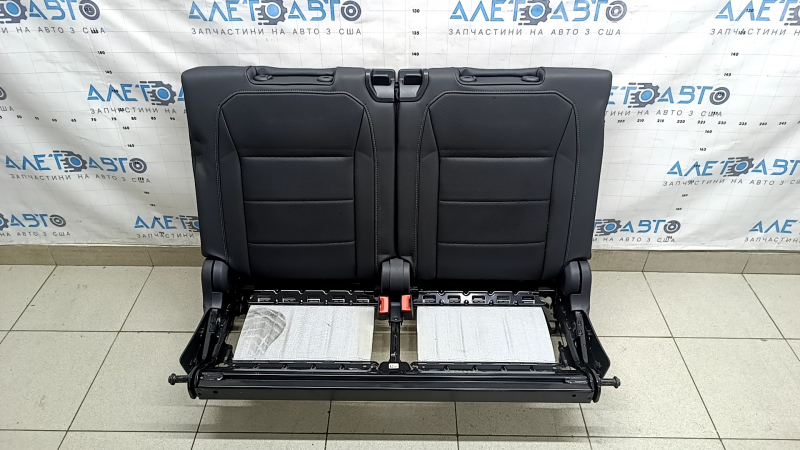 Rear seat backrest, 3rd row, VW Tiguan 18-21, black leather, perforated, with frame, dent, scratches on plastic