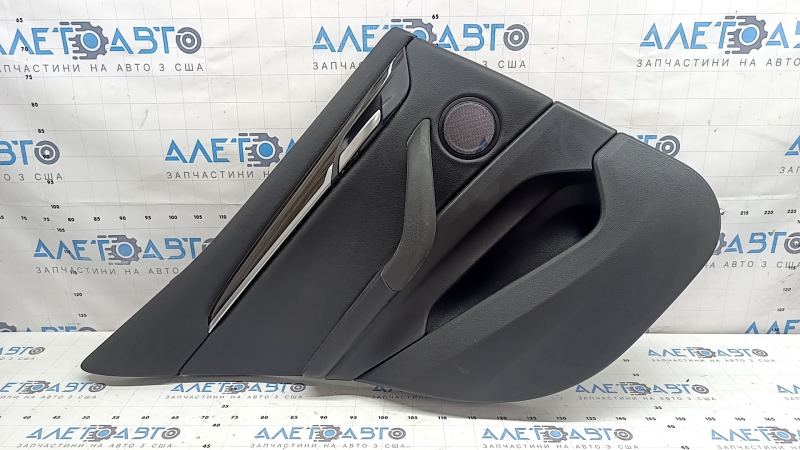 Door trim, rear left card, BMW X2 F39 18-23, Sensatec leather, black, armrest and handle, black leather, molding in dark wood with chrome opening handle, with backlighting and speaker grilles, dry-cleanable